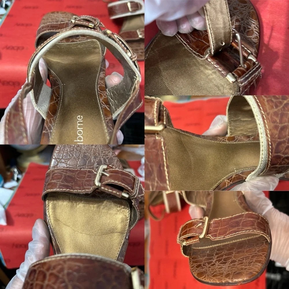 Liz Claiborne Leather Upper Brown Snakeskin Style Sandals Size 9.5 - 